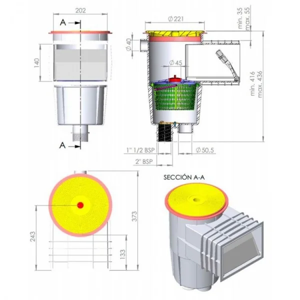 SKIMMER 15 L C/ BOCA STANDARD BETÃO AST
