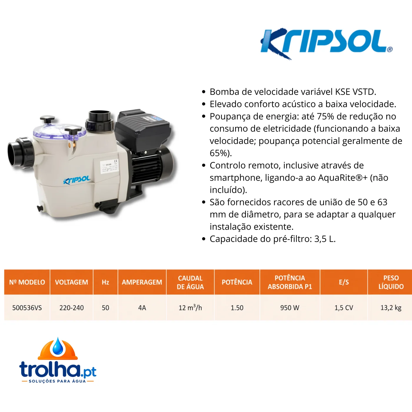 BOMBA DE VELOCIDADE VARIÁVEL KRIPSOL KSE 1,5CV M