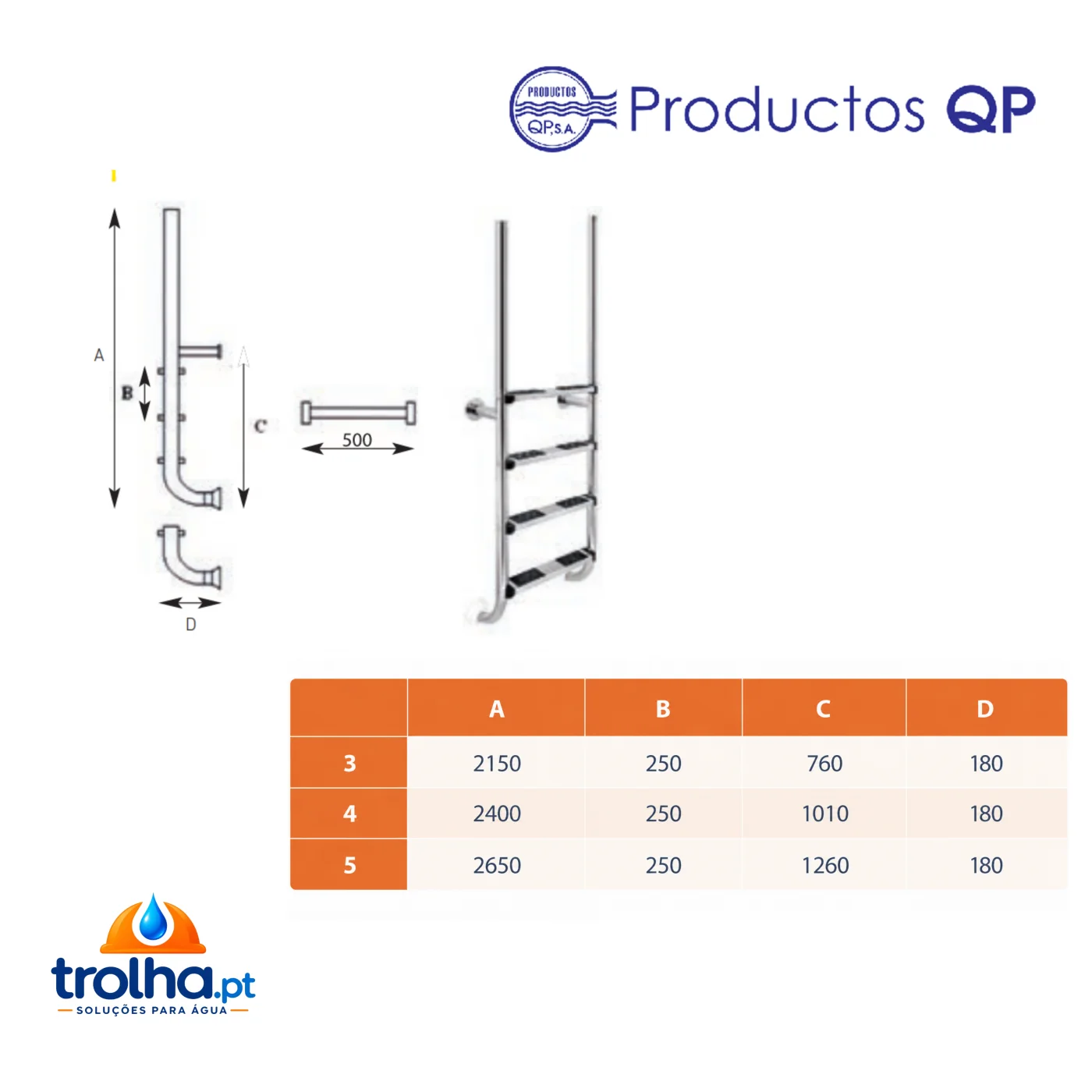 ESCADA DE PISCINA SKY QP AÇO INOXIDÁVEL AISI316