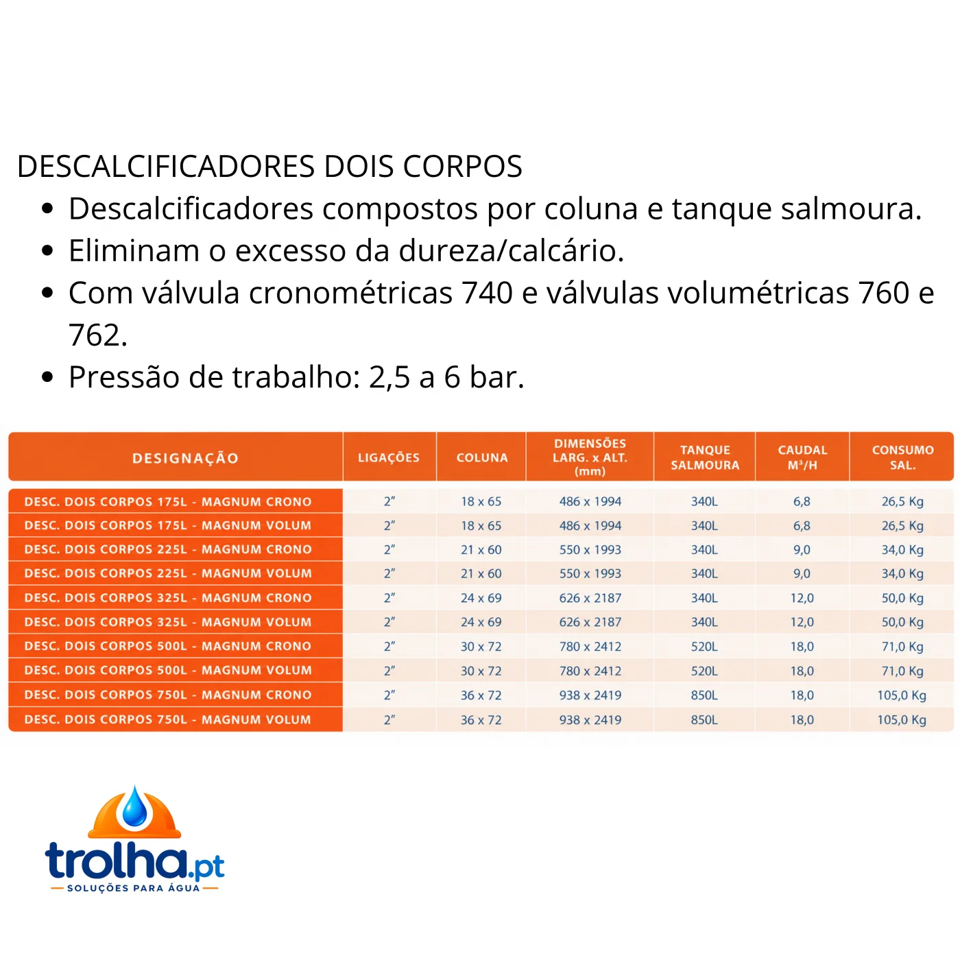 DESCALCIFICADORES MAGNUM DOIS CORPOS - 6,8 a 18m3/h