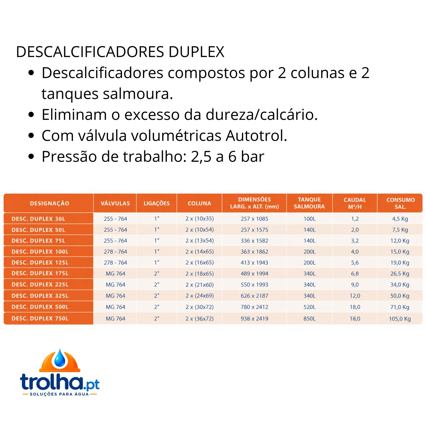 DESCALCIFICADORES DUPLEX - 1,2 a 18m3/h