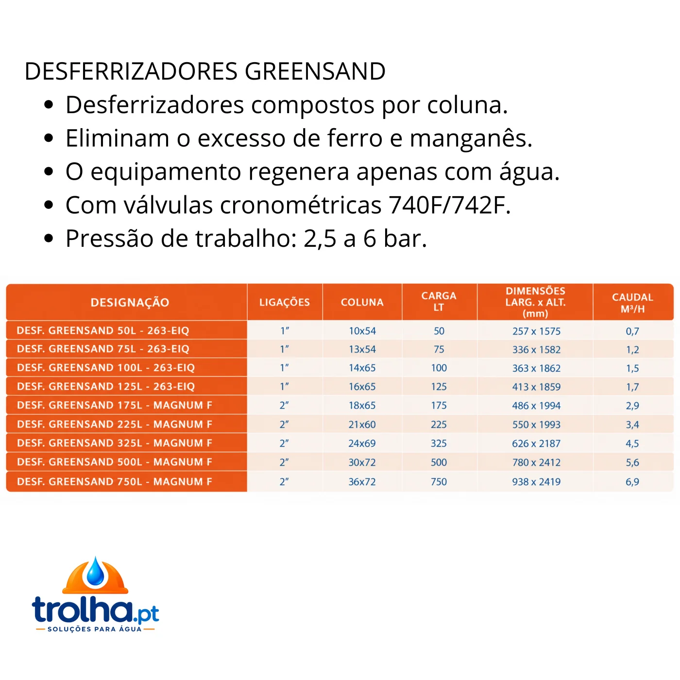 DESFERRIZADORES GREENSAND - 0,7 a 6,9m3/h