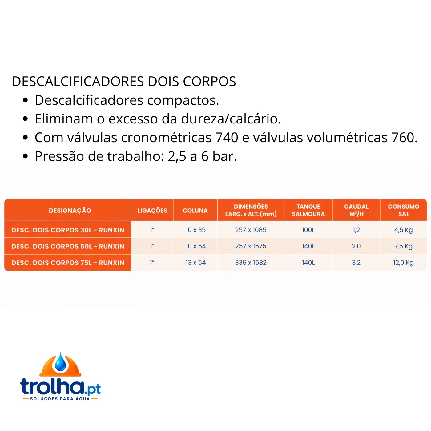 DESCALCIFICADORES RUNXIN DOIS CORPOS - 1,2 a 3,2m3/h